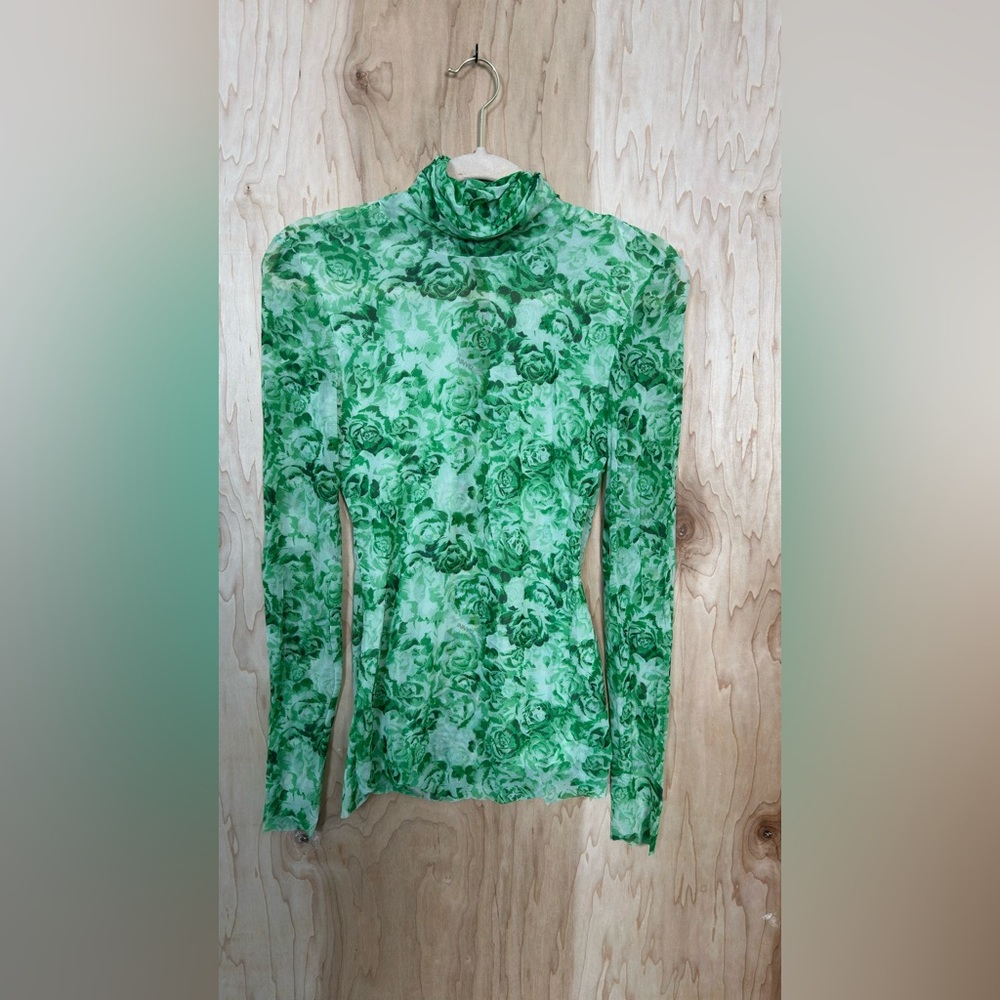 Ganni Green Floral Women's Blouse